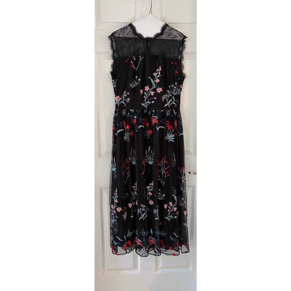 Isabel Garcia Midi Dress Size XL – Black Embroidered Floral Mesh Overlay